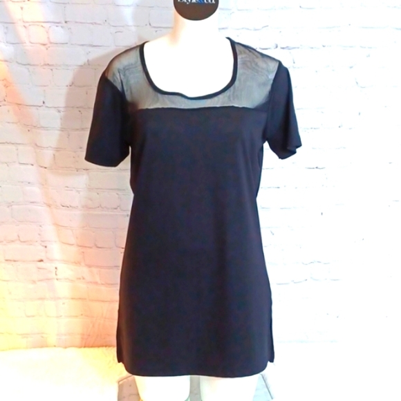 Womans Gionoa Sexy Black Mesh Shoulders & Back Top L - Picture 1 of 7